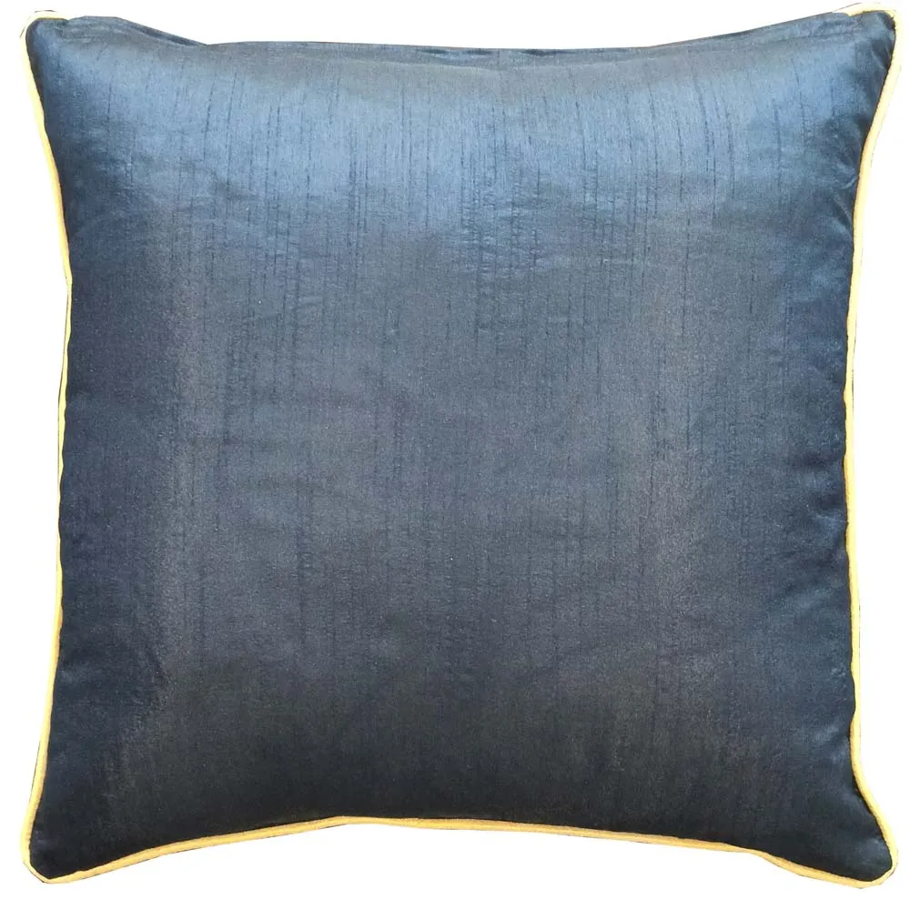 Flock Printed Blue Cotton Cushion Cover
