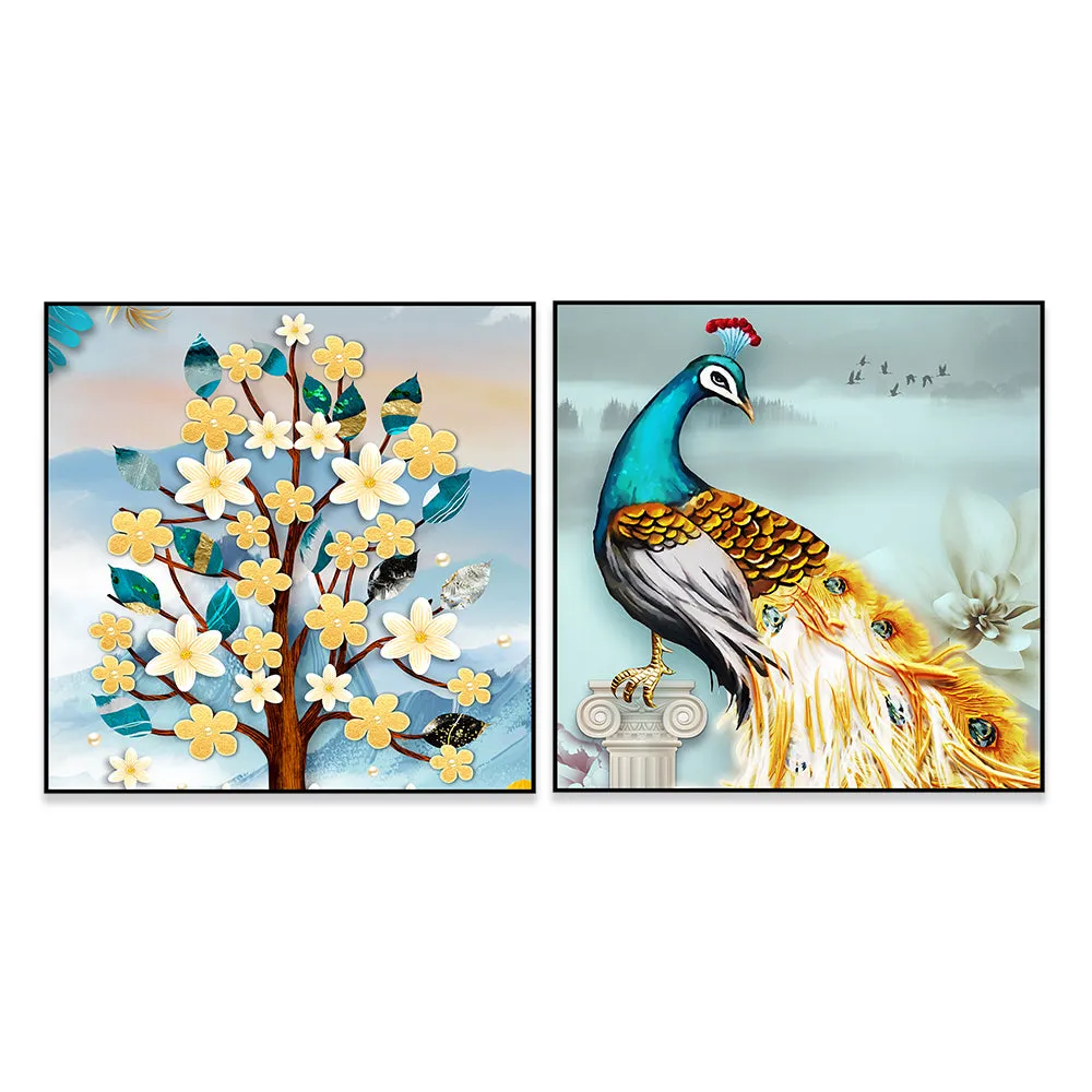 Flora &amp; Fauna Inspired Canvas Art Wall Frame Set of 2