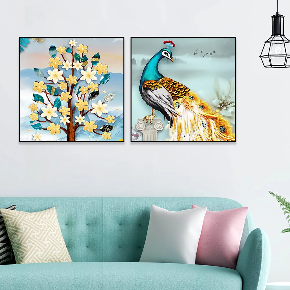 Flora &amp; Fauna Inspired Canvas Art Wall Frame Set of 2
