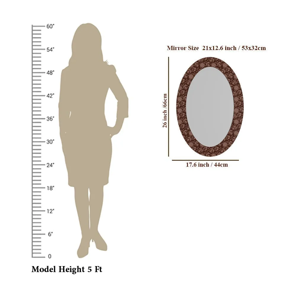 Floral Beauty Maroon Oval Printed Mirror
