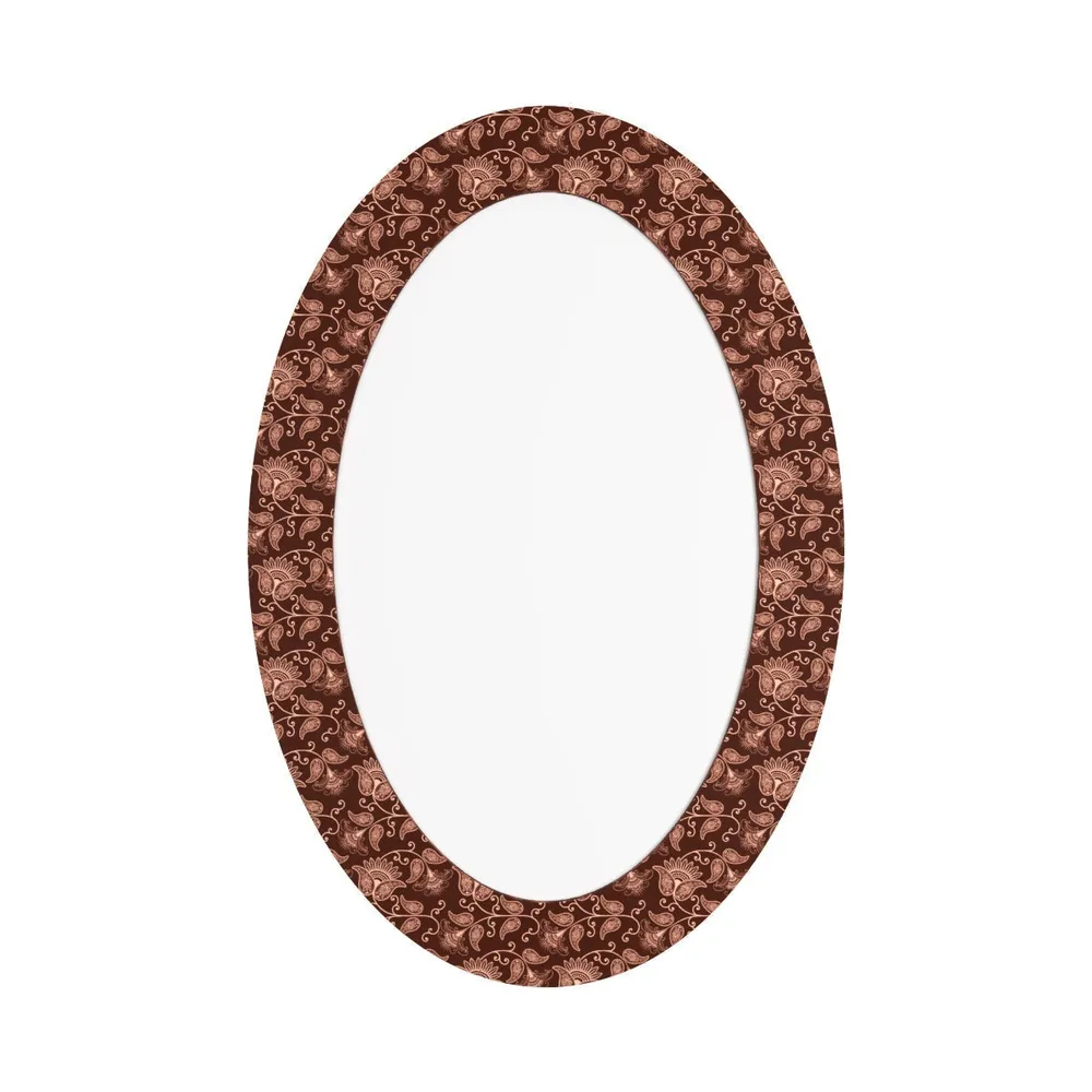 Floral Beauty Maroon Oval Printed Mirror