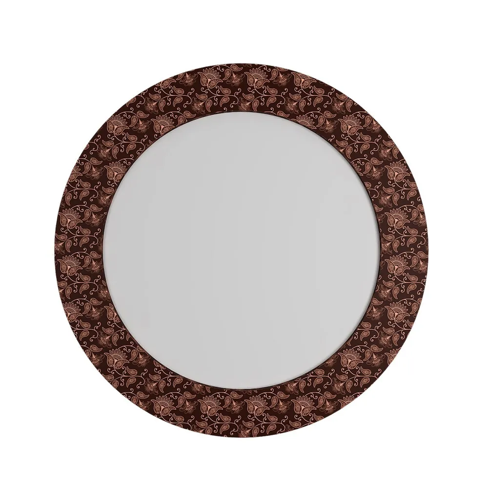 Floral Beauty Maroon Round Printed Mirror