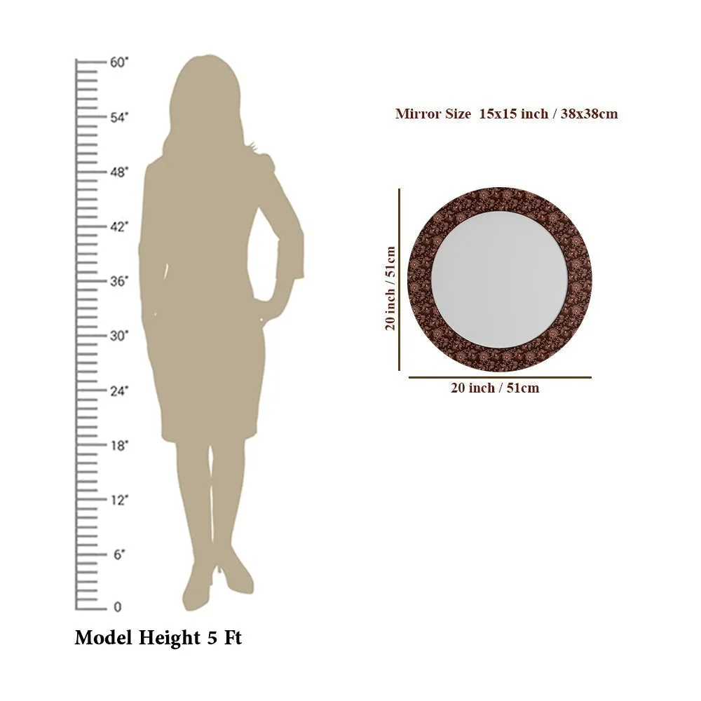 Floral Beauty Maroon Round Printed Mirror