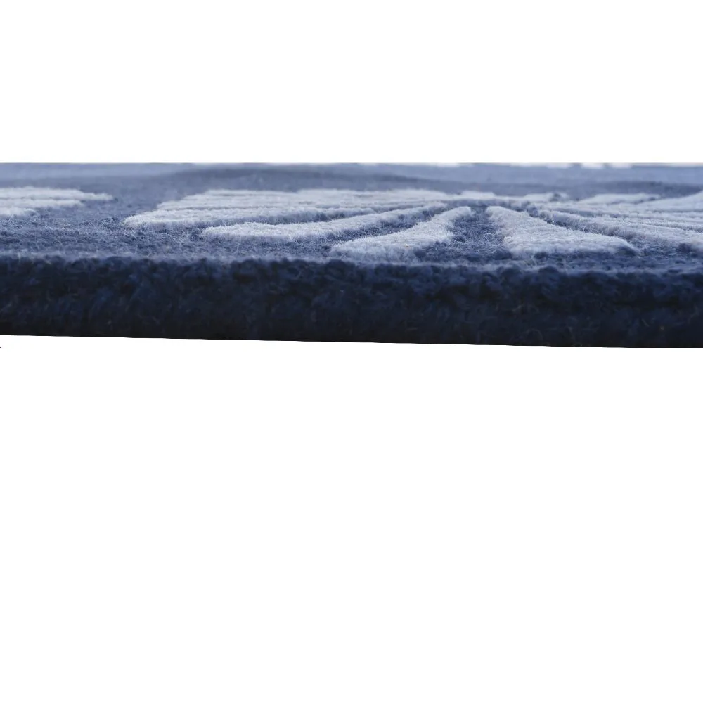 Floral Bordered Minimalist Blue & Silver Tufted Area Carpet 3X5ft