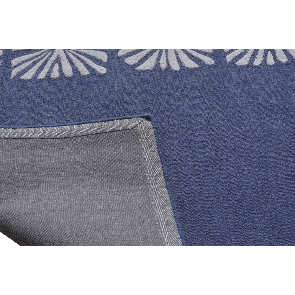 Floral Bordered Minimalist Blue & Silver Tufted Area Carpet 3X5ft