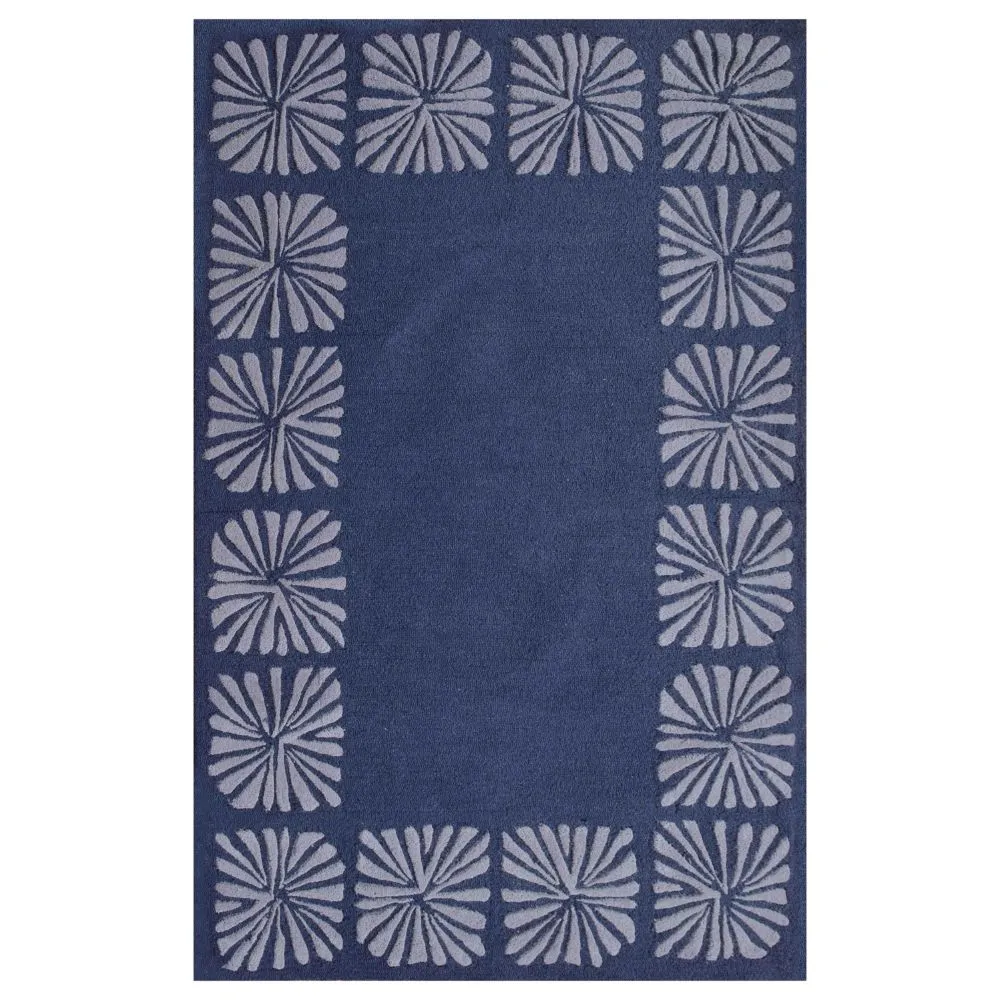 Floral Bordered Minimalist Blue & Silver Tufted Area Carpet 3X5ft