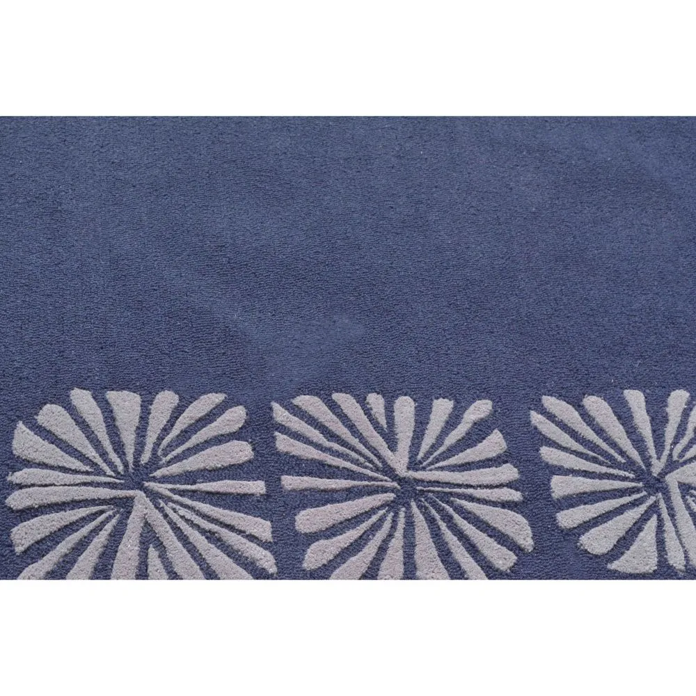 Floral Bordered Minimalist Blue & Silver Tufted Area Carpet 3X5ft