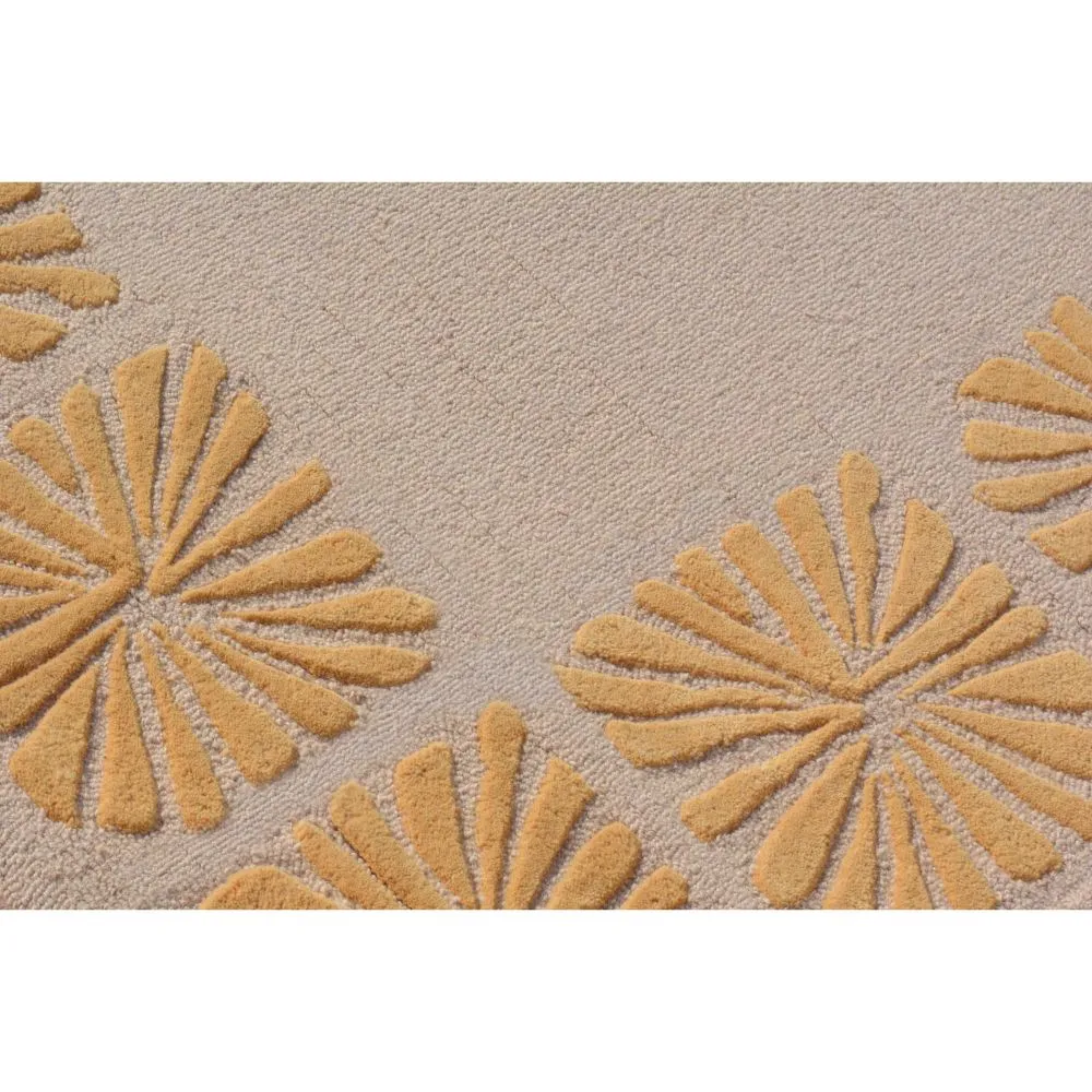 Floral Bordered Minimalist Golden & Beige Tufted Area Carpet 3X5ft