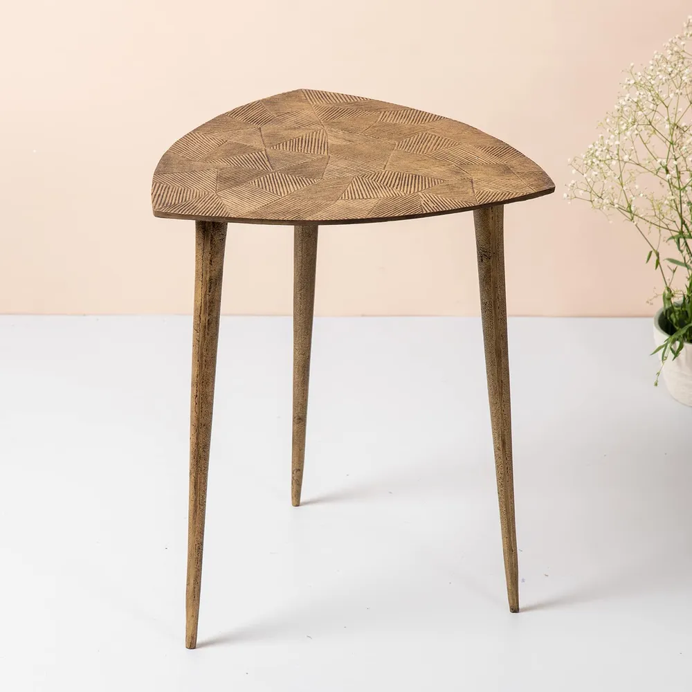 Floral Copper Colored Lustrous Chic Aluminum Side Table