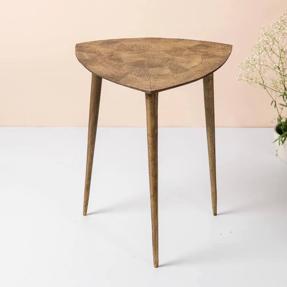 Floral Copper Colored Lustrous Chic Aluminum Side Table