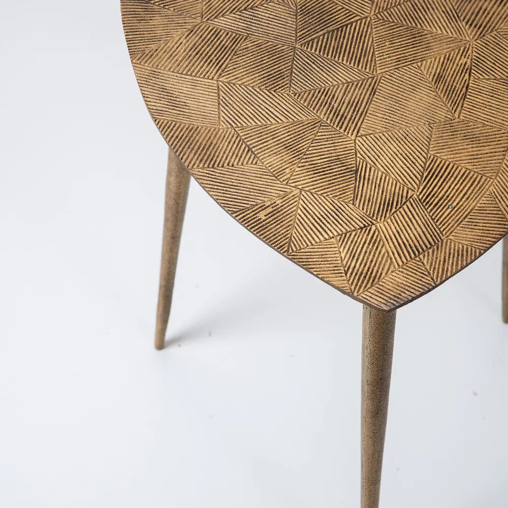 Floral Copper Colored Lustrous Chic Aluminum Side Table