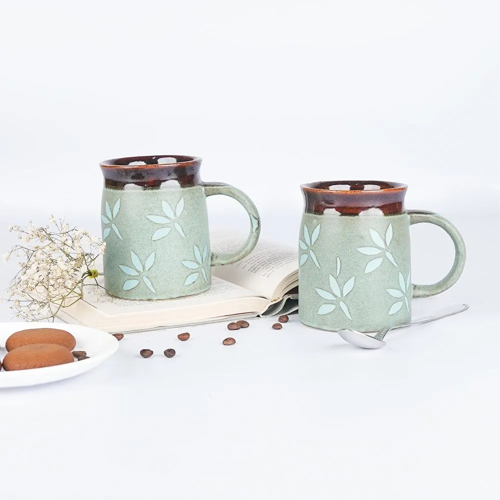 Floral Designed Chocolate Bordered Ceramic Mugs Single Piece