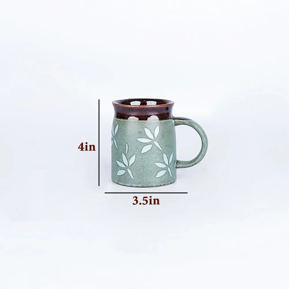 Floral Designed Chocolate Bordered Ceramic Mugs Single Piece
