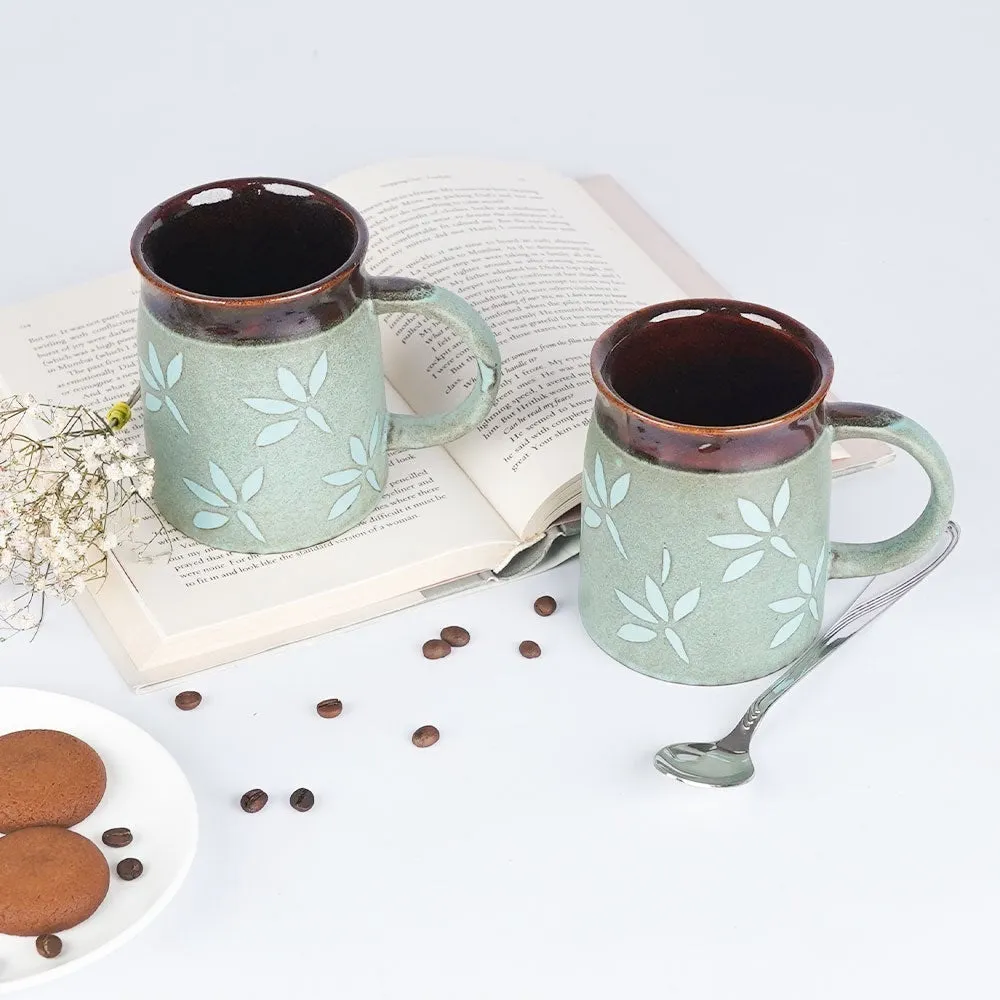 Floral Designed Chocolate Bordered Ceramic Mugs Single Piece
