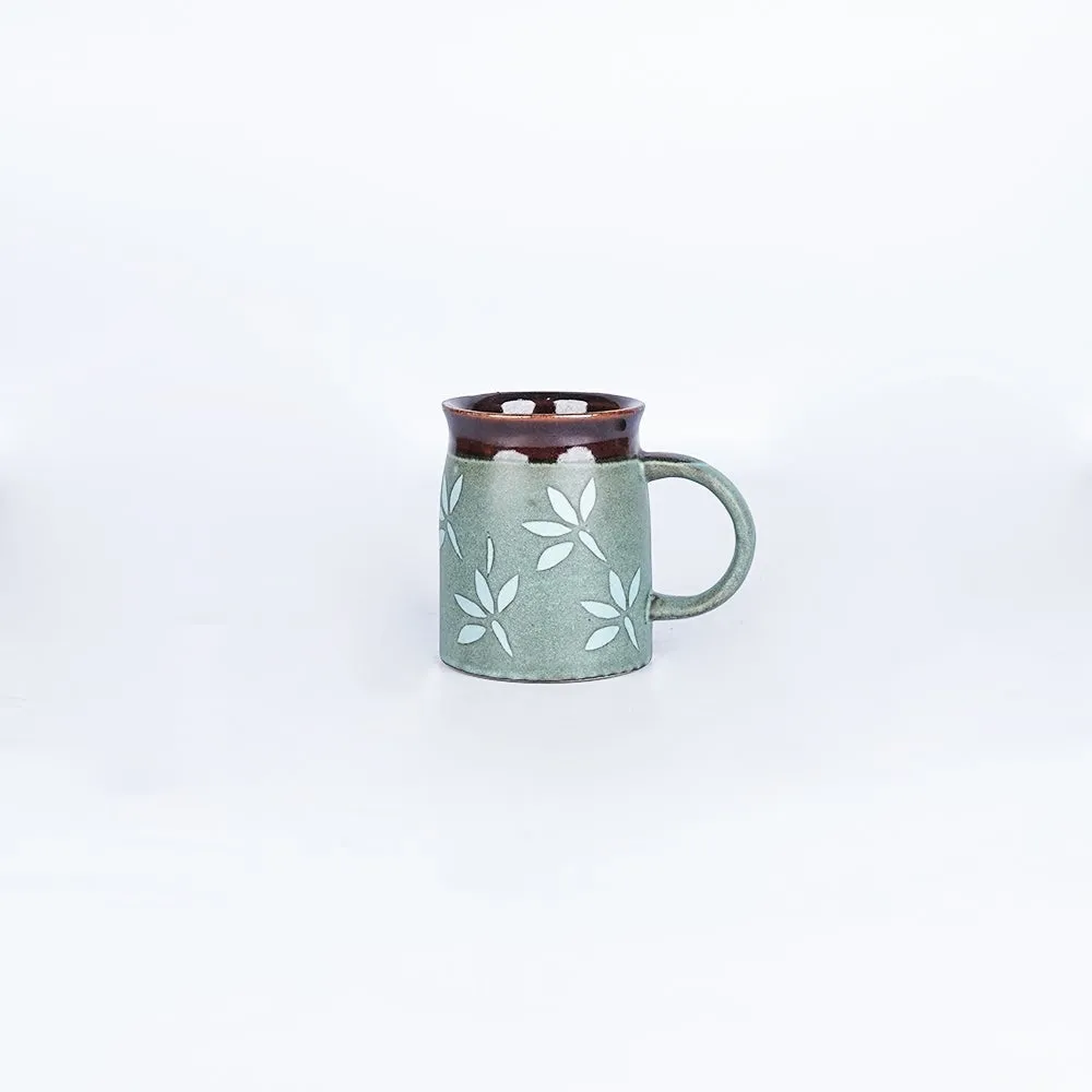 Floral Designed Chocolate Bordered Ceramic Mugs Single Piece