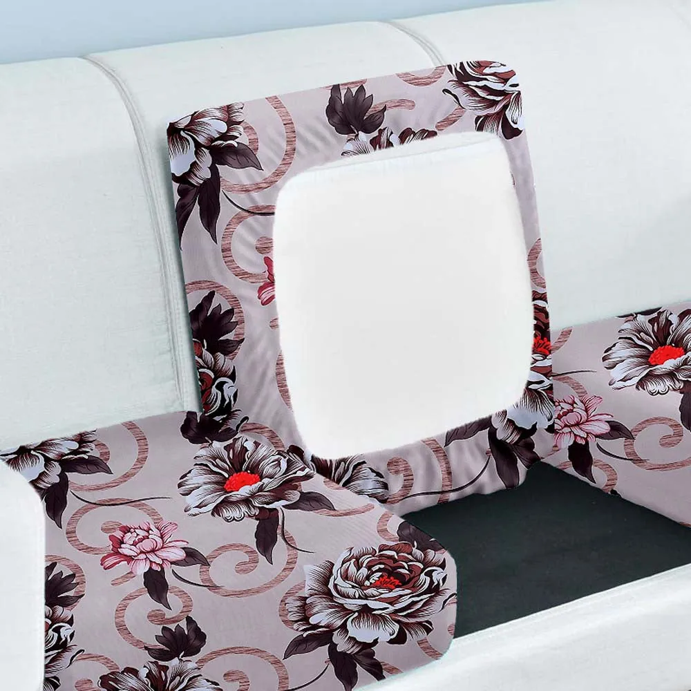 Floral Designer Beige Strechable Sofa Seat Cover Set of 2/4/6/8 Pack of 2