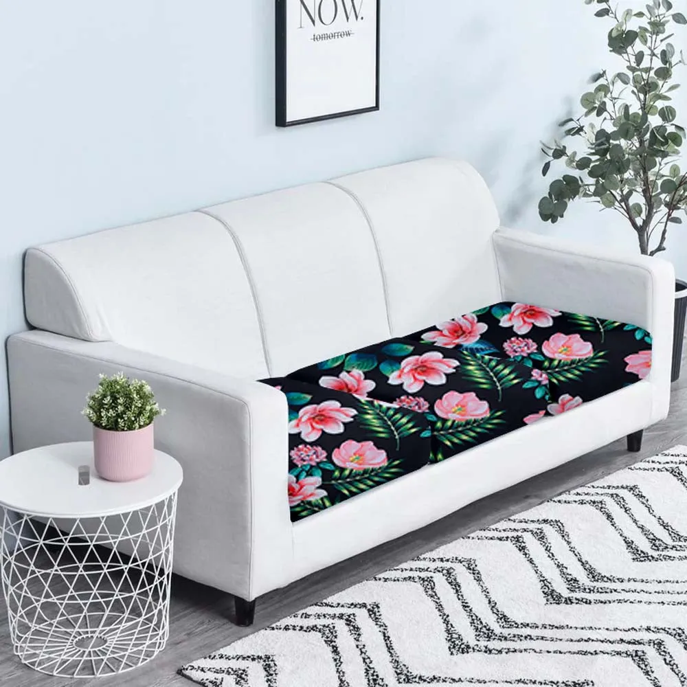 Floral Designer Black Strechable Sofa Seat Cover Set of 2/4/6/8 Pack of 2