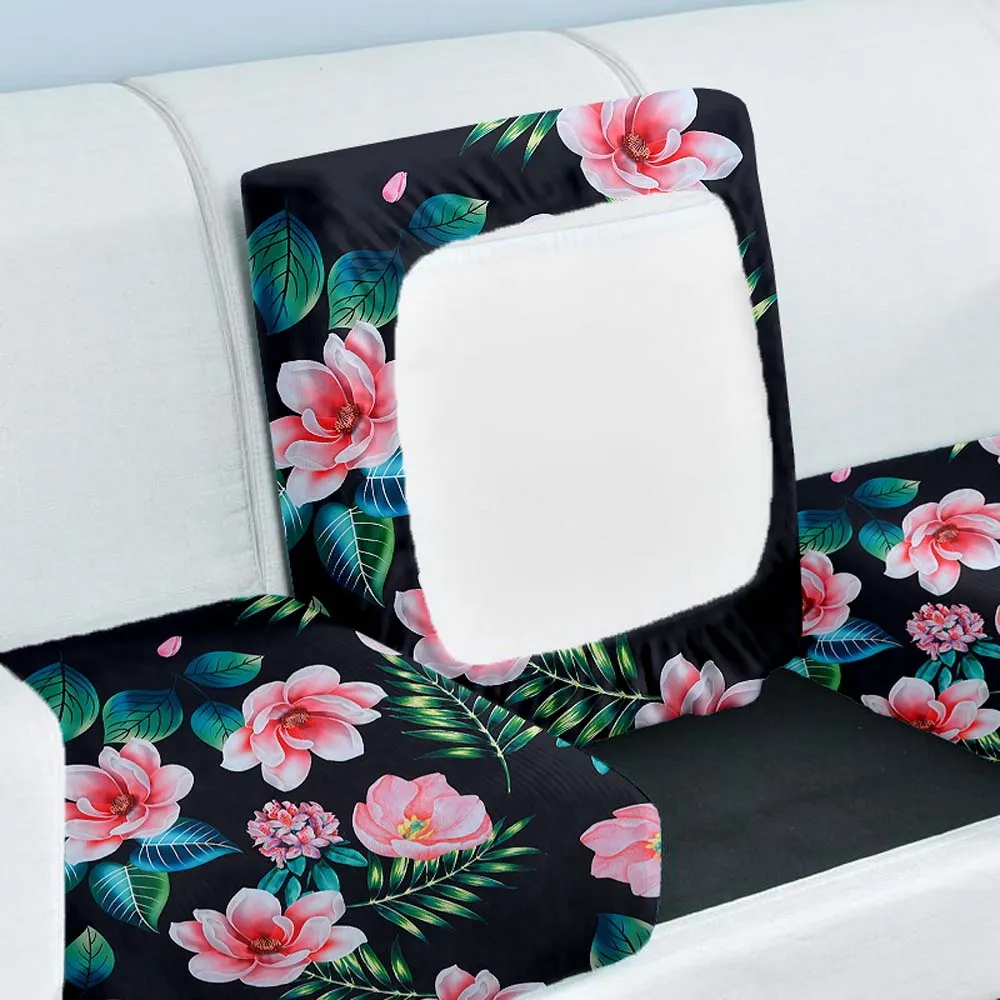 Floral Designer Black Strechable Sofa Seat Cover Set of 2/4/6/8 Pack of 2