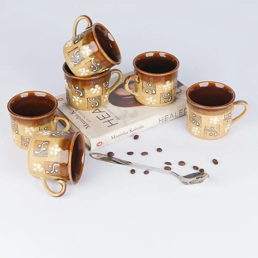 Floral Designer Handcrafted Ceramic Mugs Set of 6
