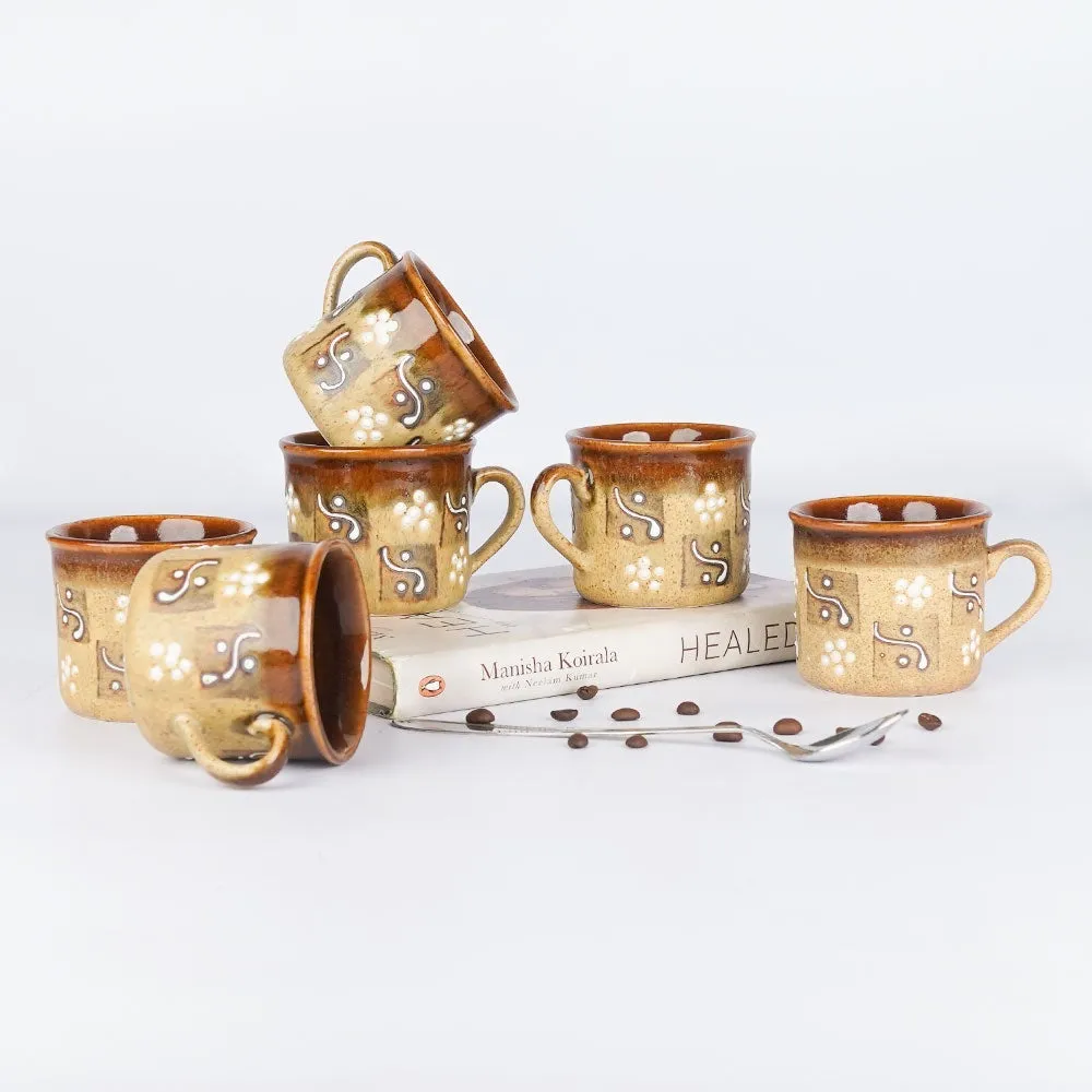 Floral Designer Handcrafted Ceramic Mugs Set of 6