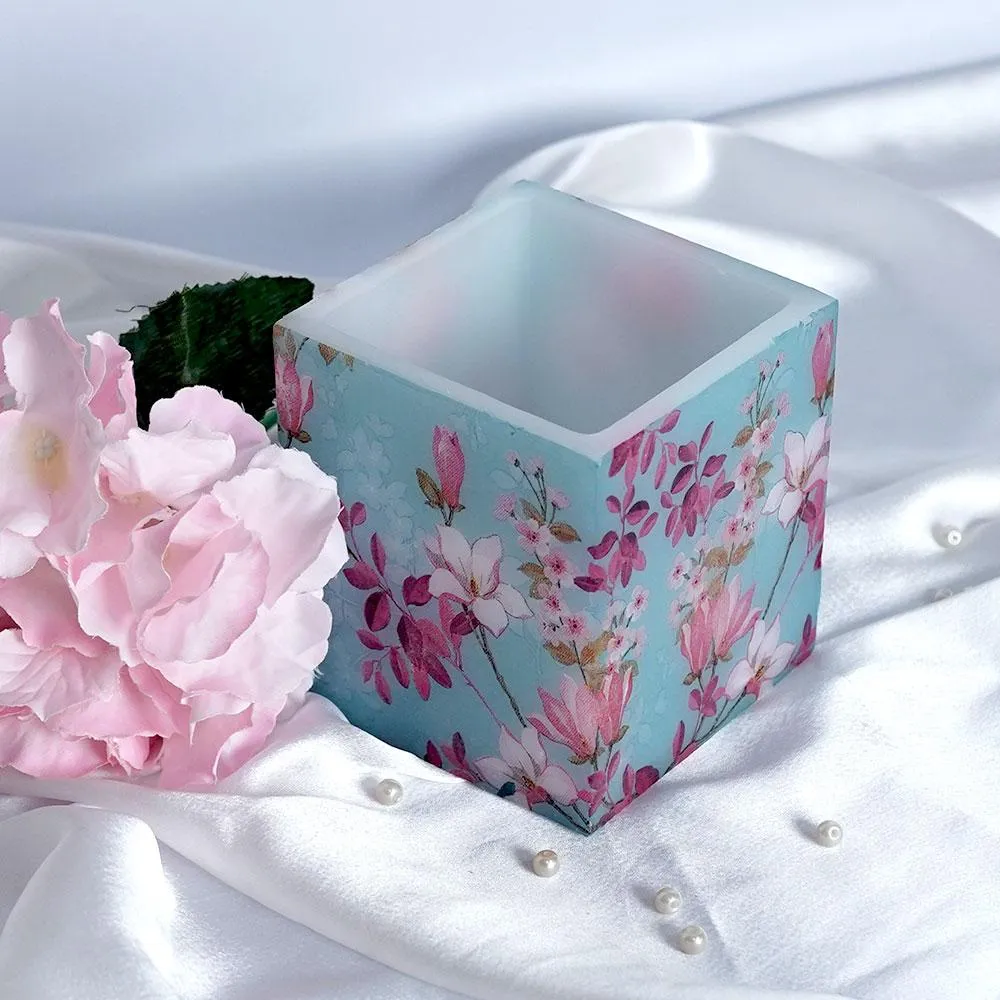 Floral Designer Square Shape Candle Holders - 4 X 4 inch