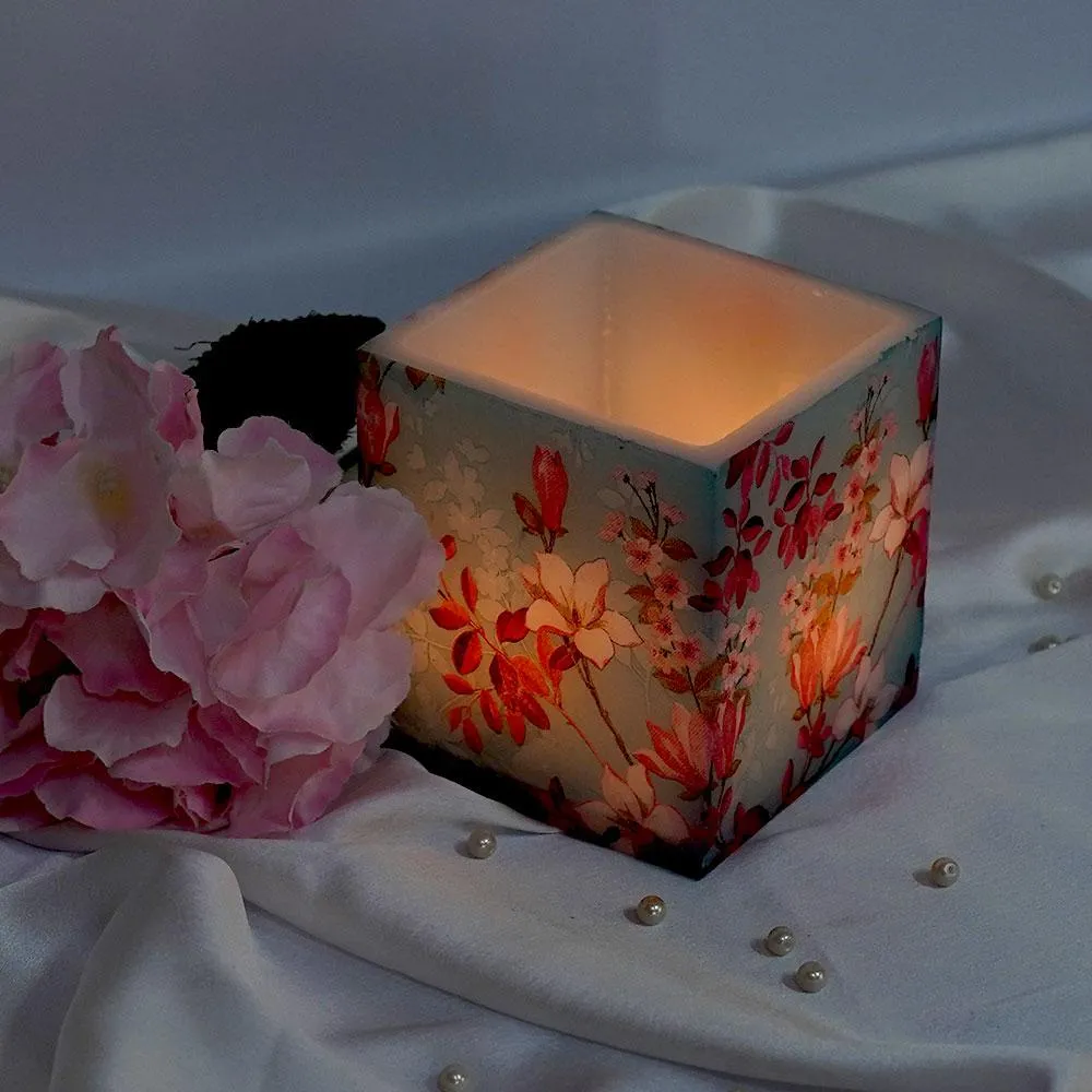 Floral Designer Square Shape Candle Holders - 4 X 4 inch
