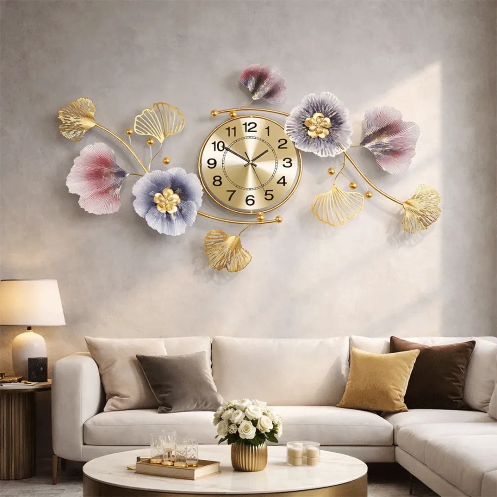 WallMantra Floral Elegance Metal Wall Art Clock – Luxury Decorative Wall Décor 