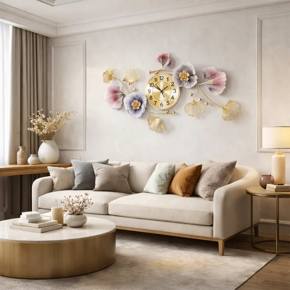 WallMantra Floral Elegance Metal Wall Art Clock – Luxury Decorative Wall Décor 