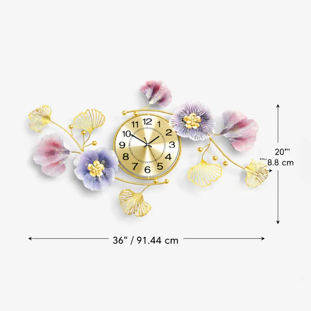 WallMantra Floral Elegance Metal Wall Art Clock – Luxury Decorative Wall Décor 