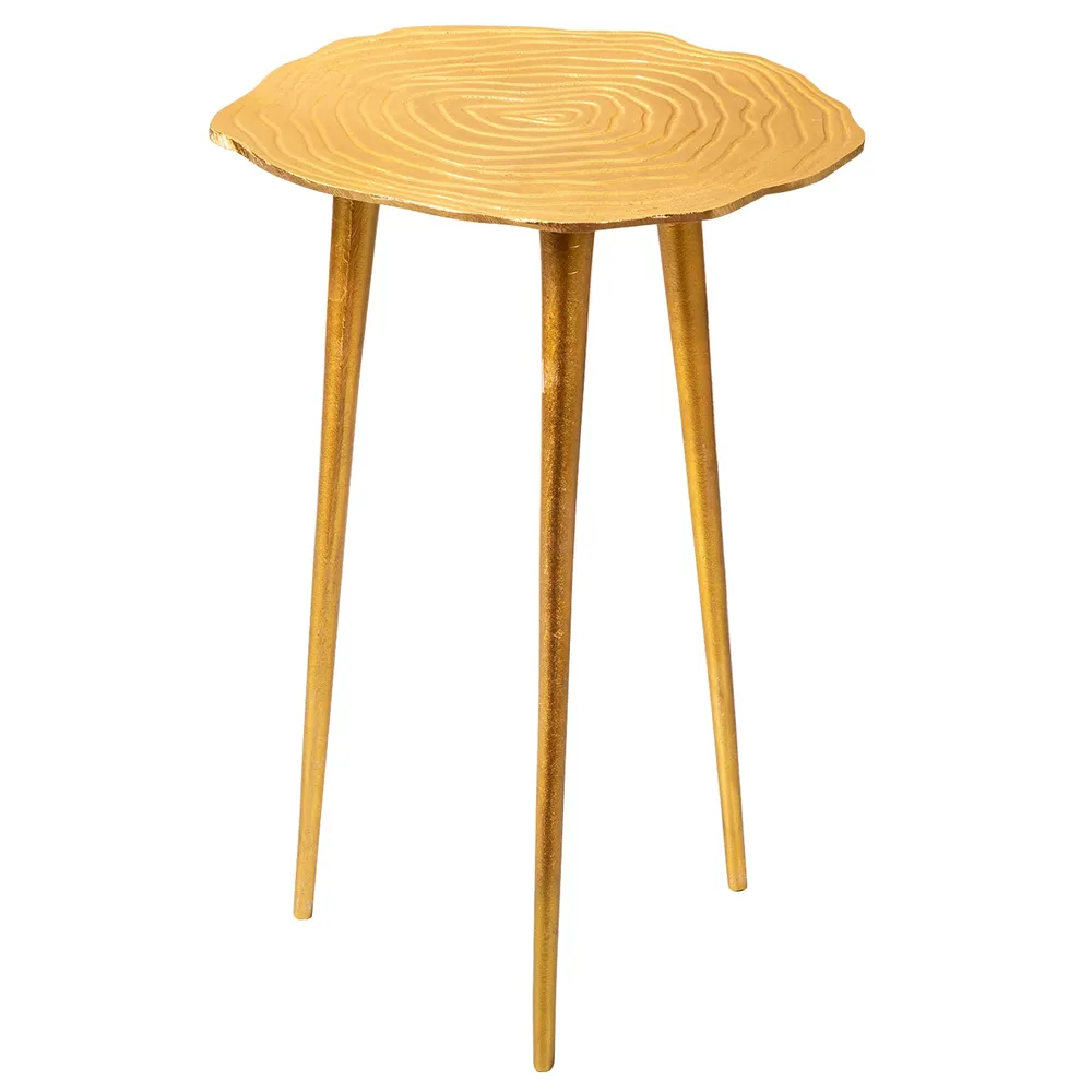 Floral Golden Colored Lustrous Chic Aluminum Side Table