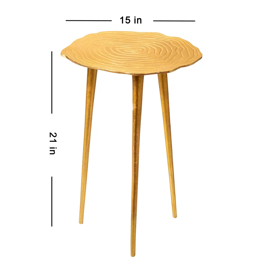 Floral Golden Colored Lustrous Chic Aluminum Side Table
