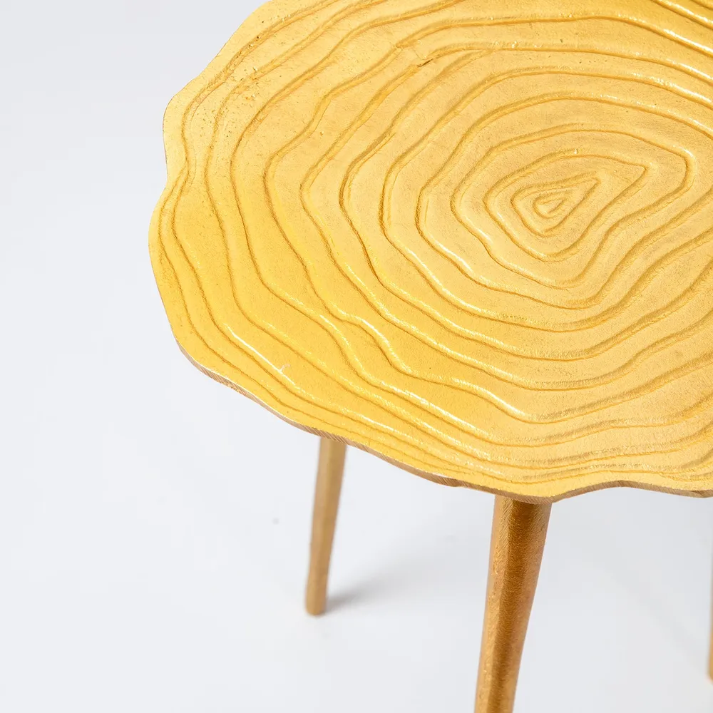 Floral Golden Colored Lustrous Chic Aluminum Side Table