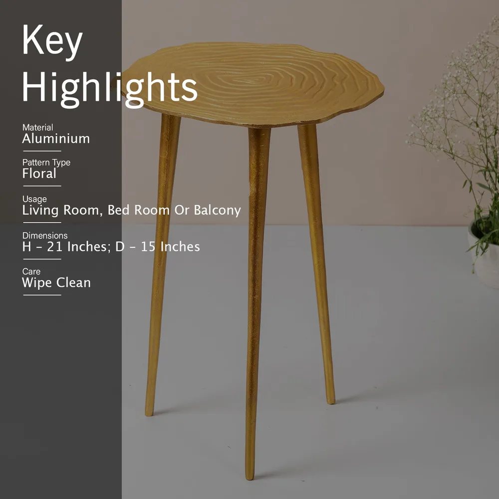 Floral Golden Colored Lustrous Chic Aluminum Side Table