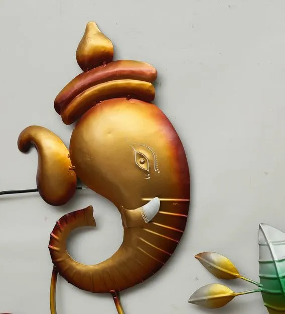 Floral Golden Ganesha LED Metal Wall Art