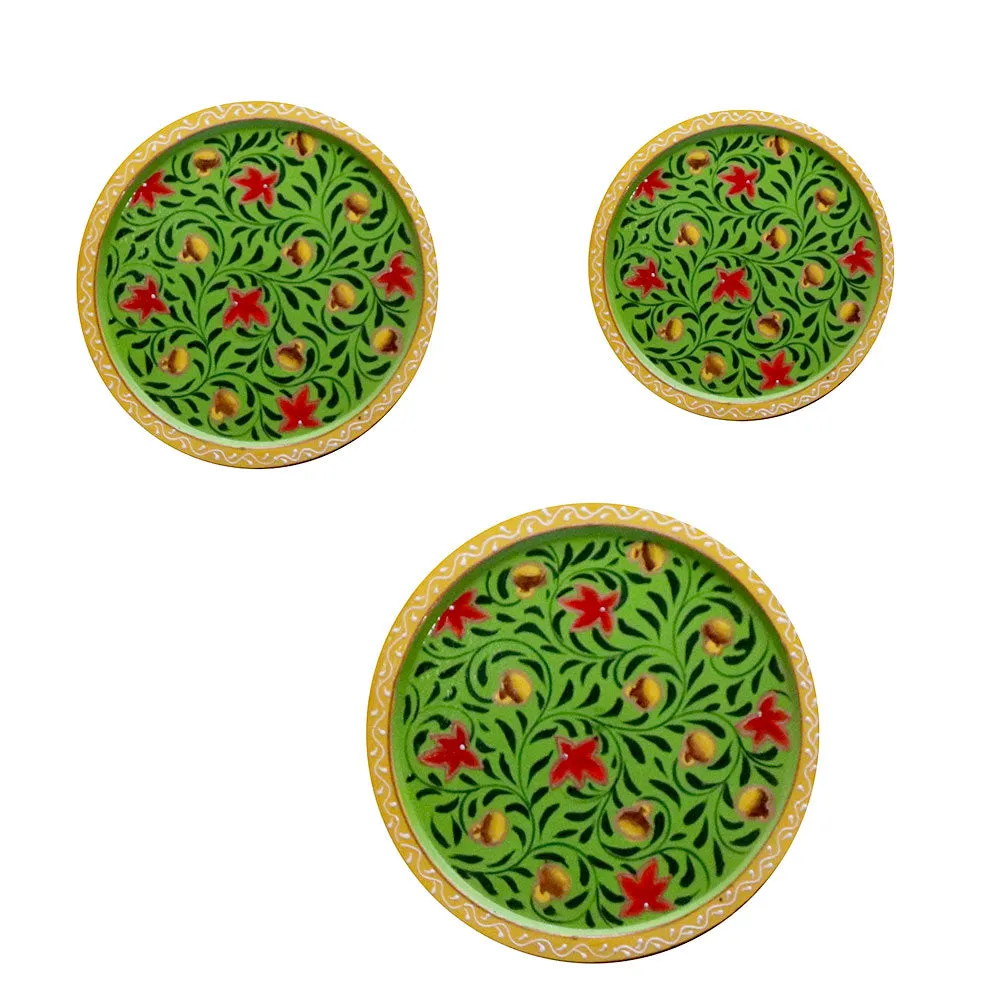 Floral Green Base 3 Wall Plates