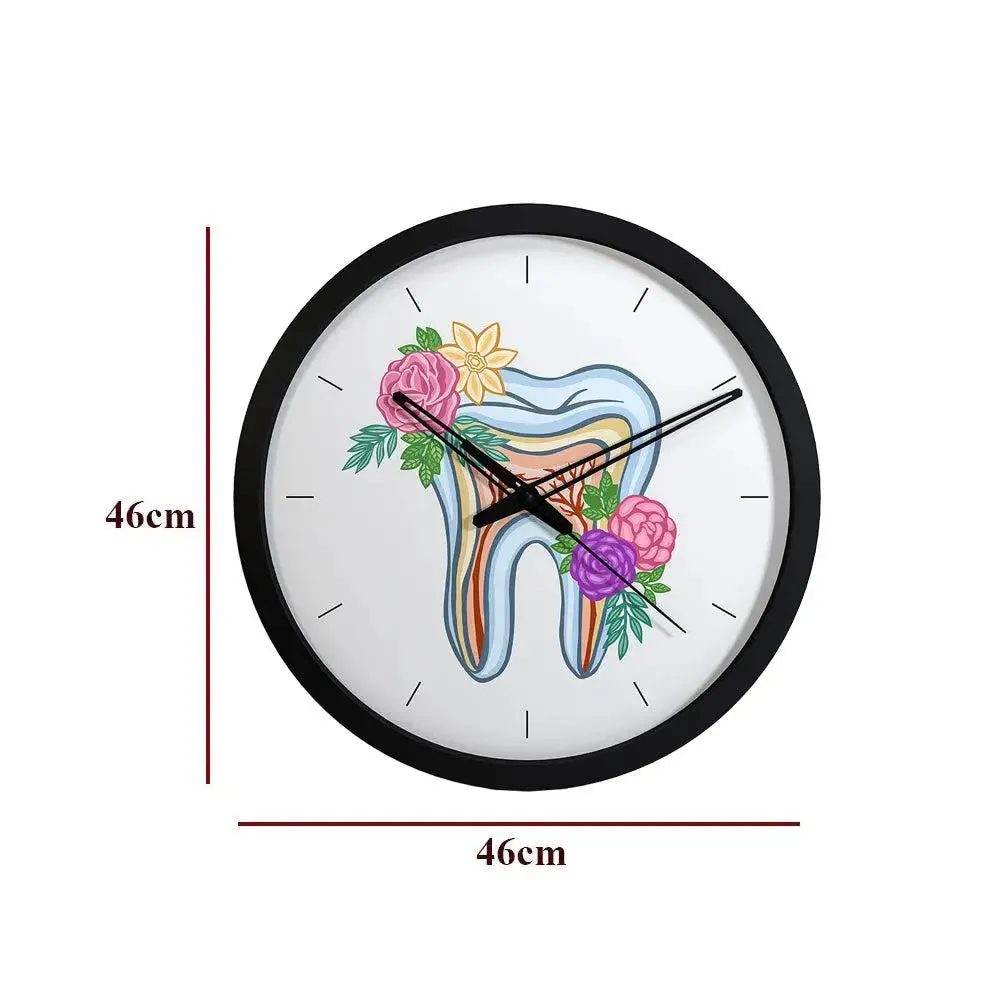 Floral Healthy Tooth Dentist Office Wall Clock Black