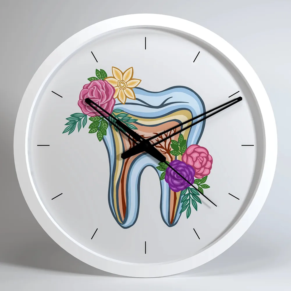 Floral Healthy Tooth Dentist Office Wall Clock Black