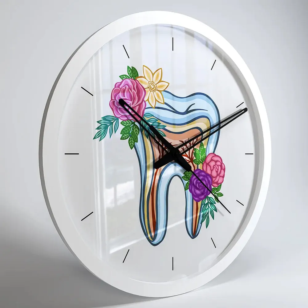 Floral Healthy Tooth Dentist Office Wall Clock Black