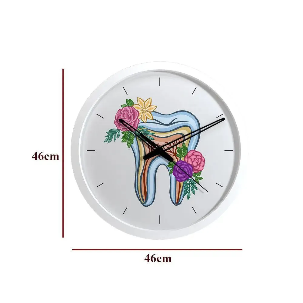 Floral Healthy Tooth Dentist Office Wall Clock Black