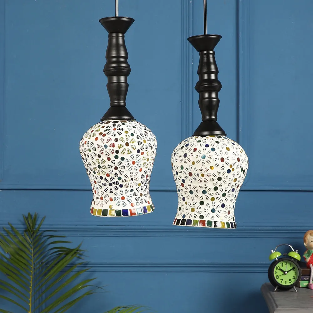 Floral Mosaic Glass Royal Traditional Ceiling Light With Black Holder