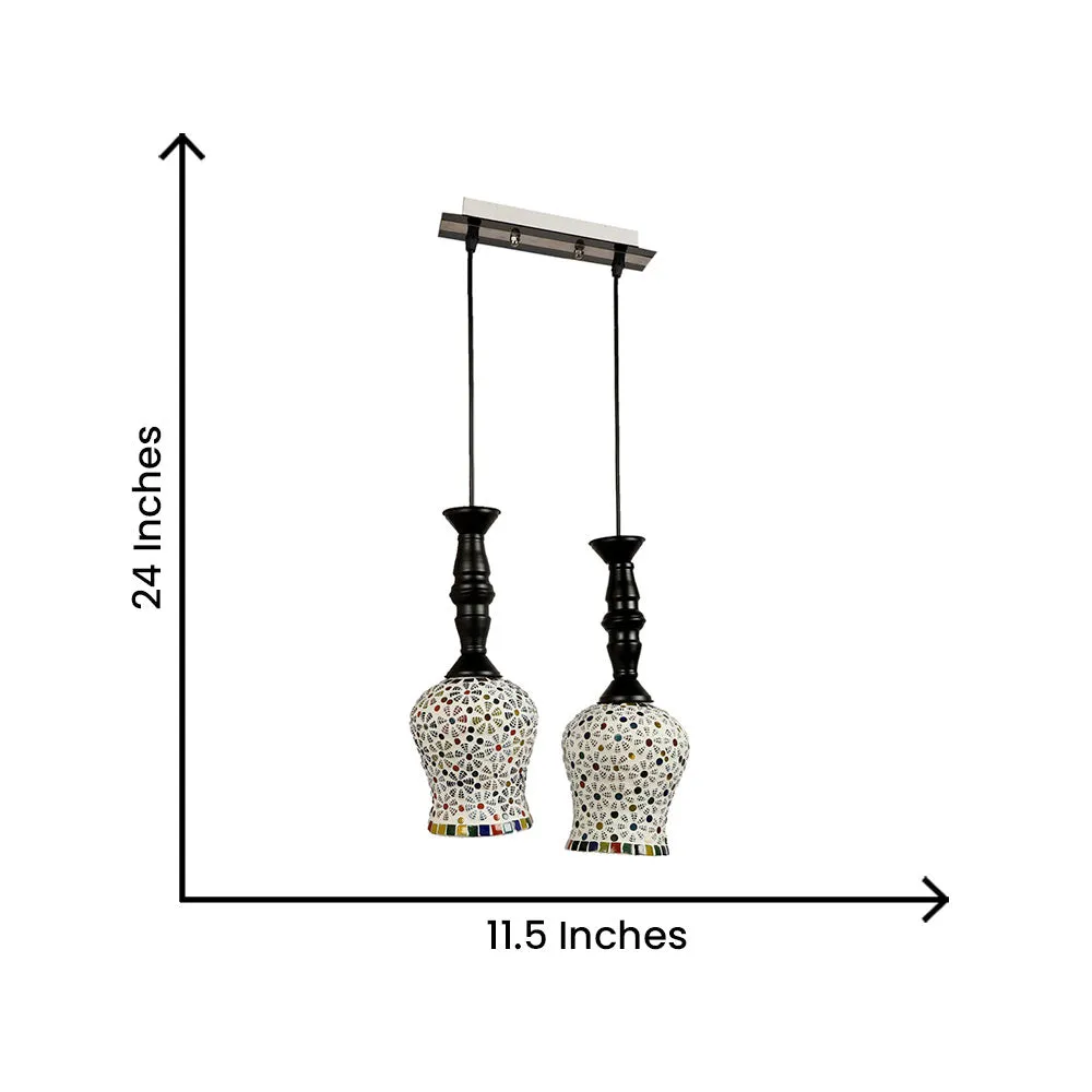 Floral Mosaic Glass Royal Traditional Ceiling Light With Black Holder