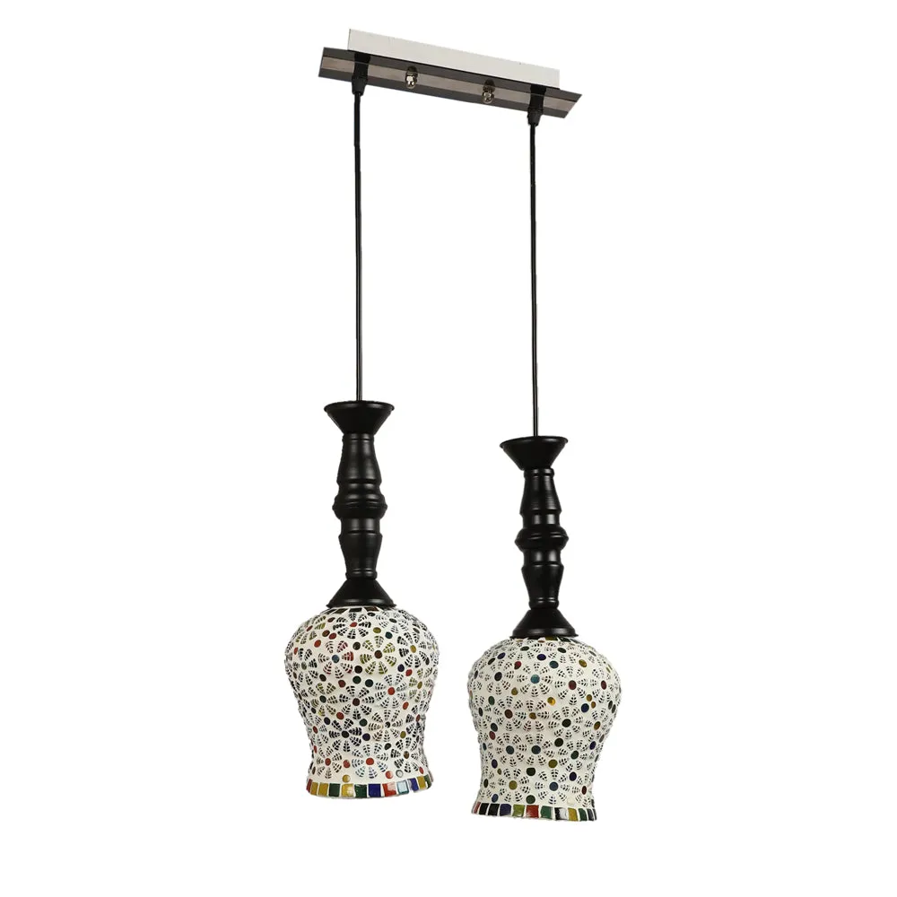 Floral Mosaic Glass Royal Traditional Ceiling Light With Black Holder