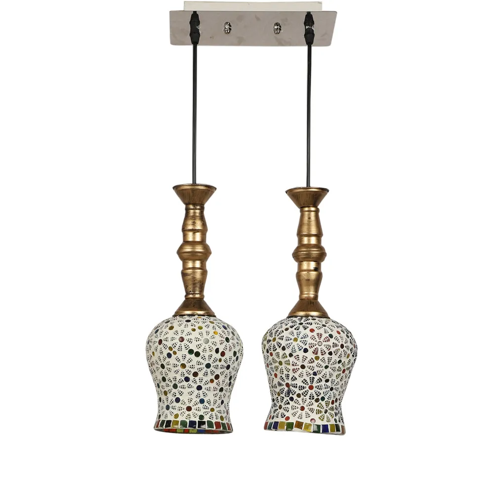 Floral Mosaic Glass Royal Traditional Ceiling Light With Golden Holder