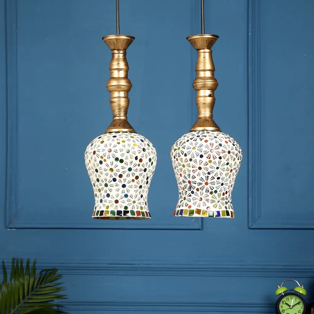 Floral Mosaic Glass Royal Traditional Ceiling Light With Golden Holder