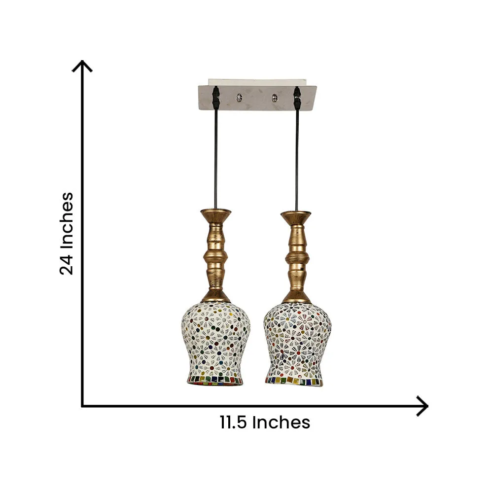 Floral Mosaic Glass Royal Traditional Ceiling Light With Golden Holder