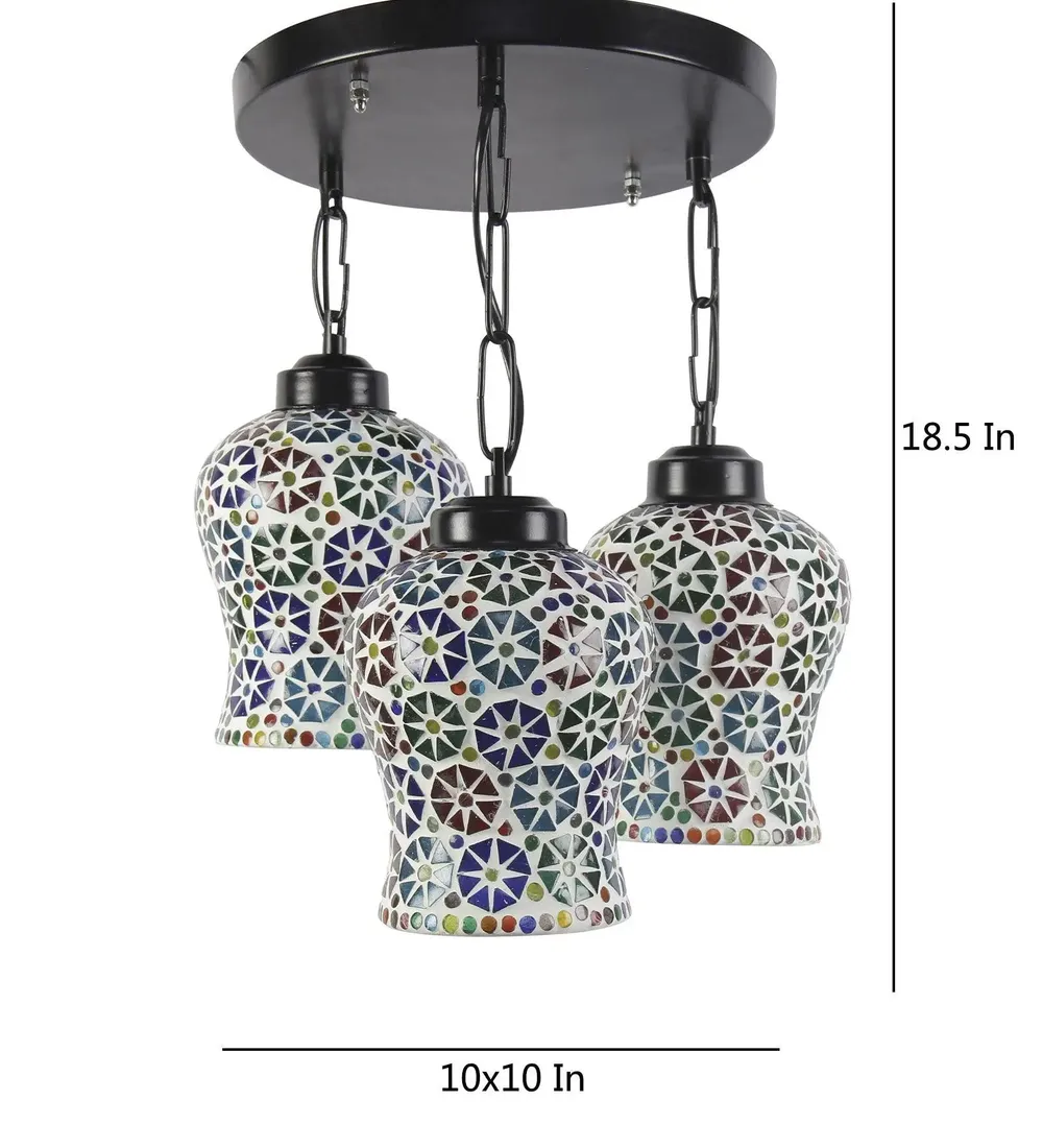 Floral Multicolor Mosaic Cluster Hanging Light