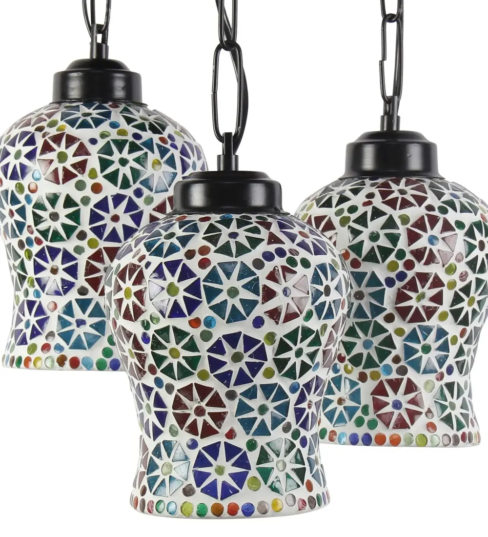Floral Multicolor Mosaic Cluster Hanging Light