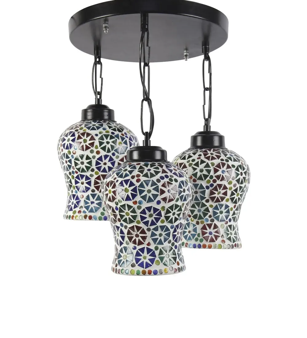 Floral Multicolor Mosaic Cluster Hanging Light