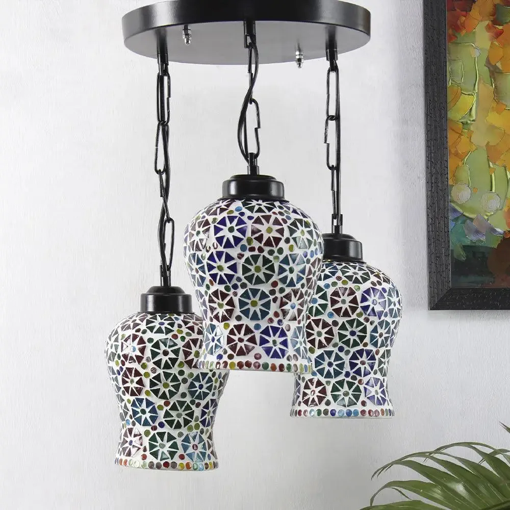 Floral Multicolor Mosaic Cluster Hanging Light