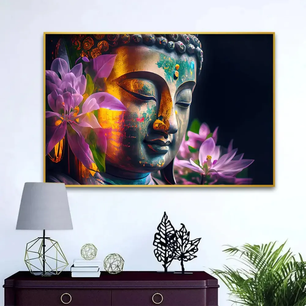Floral Nirvana Buddha Canvas Wall Painting With Frame